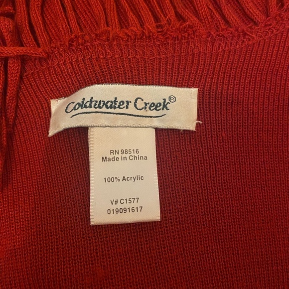 COLDWATER CREEK Sweater Cape Shawl Poncho with Fringe One Size Fits Most Red - Picture 4 of 5